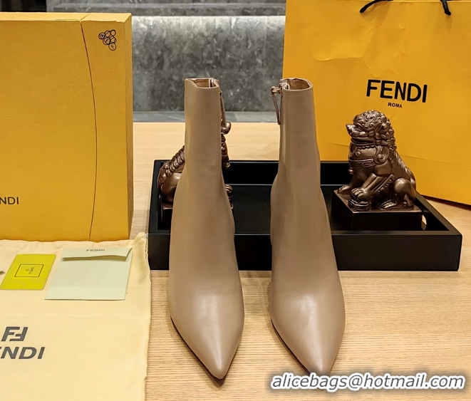 Low Cost Fendi First Heeled Wedge Ankle Boot Beige Calfskin Leather 90MM 6050501