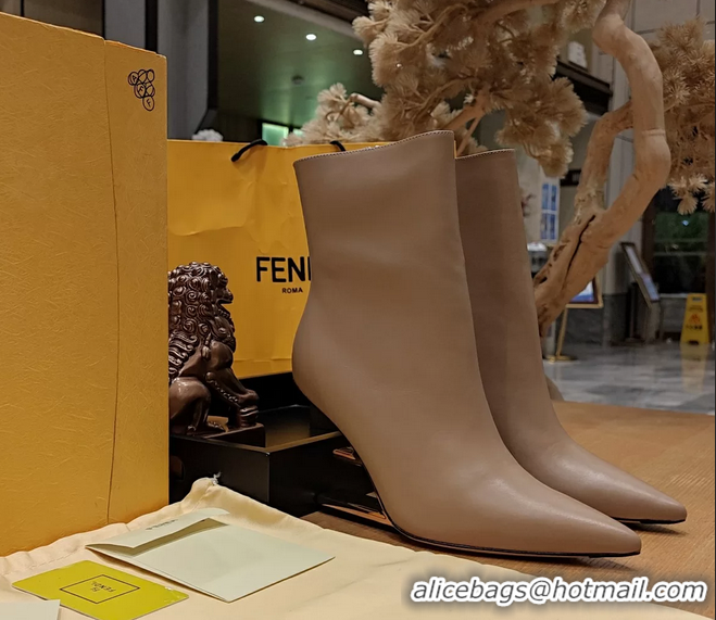 Low Cost Fendi First Heeled Wedge Ankle Boot Beige Calfskin Leather 90MM 6050501
