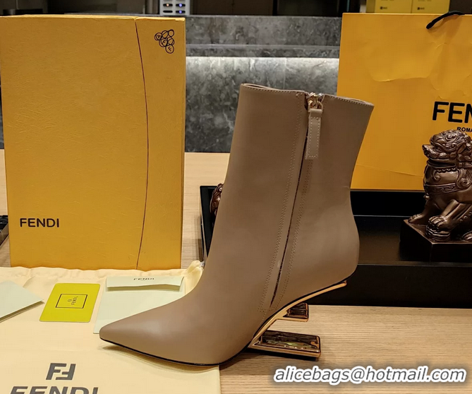 Low Cost Fendi First Heeled Wedge Ankle Boot Beige Calfskin Leather 90MM 6050501