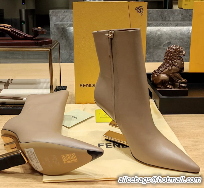 Low Cost Fendi First Heeled Wedge Ankle Boot Beige Calfskin Leather 90MM 6050501