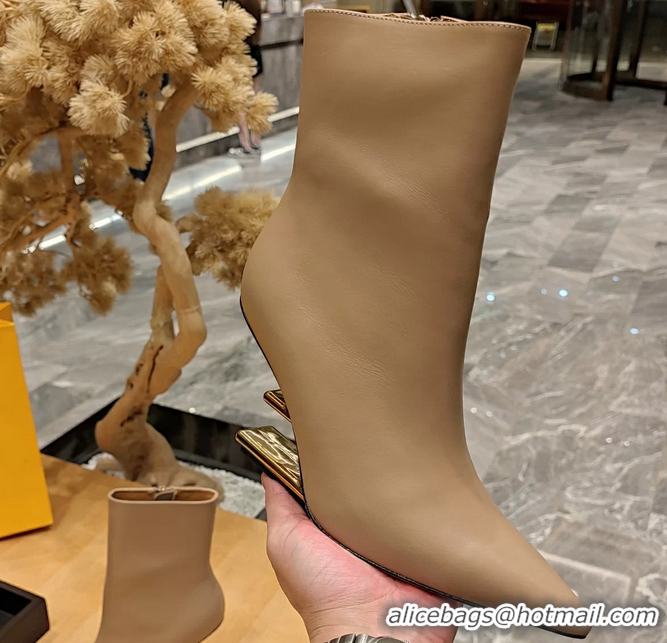 Low Cost Fendi First Heeled Wedge Ankle Boot Beige Calfskin Leather 90MM 6050501