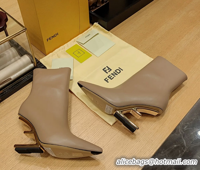 Low Cost Fendi First Heeled Wedge Ankle Boot Beige Calfskin Leather 90MM 6050501