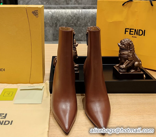 Buy Discount Fendi First Heeled Wedge Ankle Boot Brown Calfskin Leather 90MM 6050501