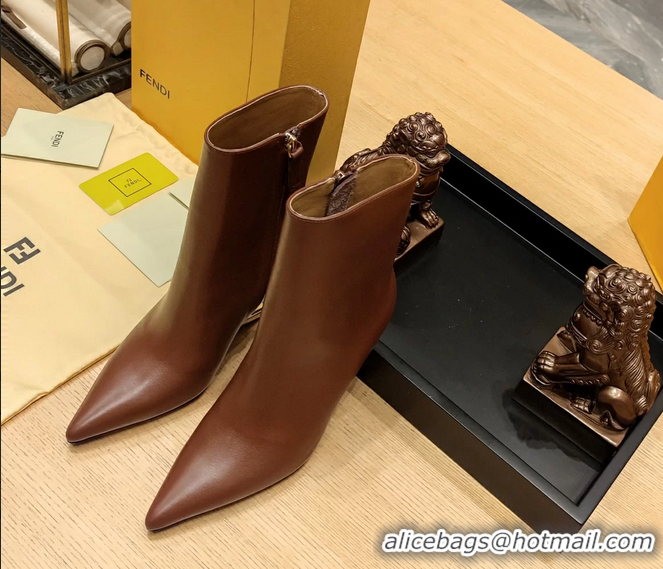 Buy Discount Fendi First Heeled Wedge Ankle Boot Brown Calfskin Leather 90MM 6050501