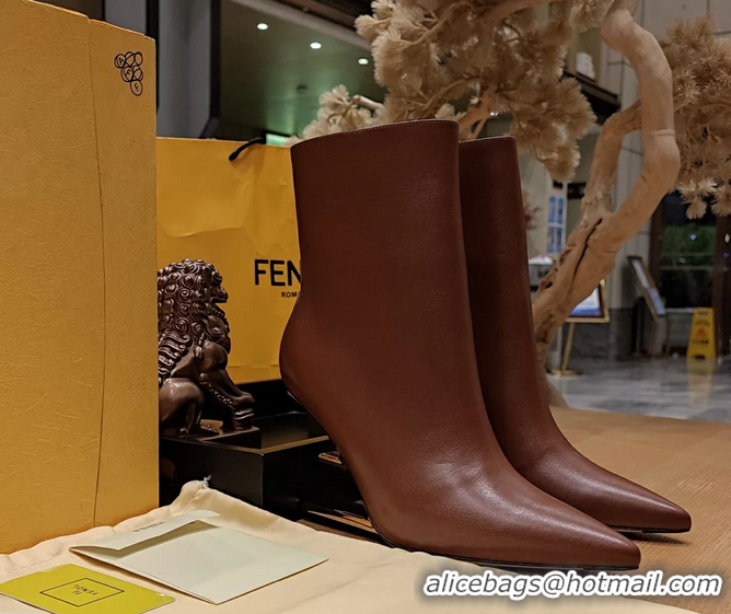 Buy Discount Fendi First Heeled Wedge Ankle Boot Brown Calfskin Leather 90MM 6050501