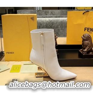 Luxurious Fendi First Heeled Wedge Ankle Boot White Calfskin Leather 90MM 6050501