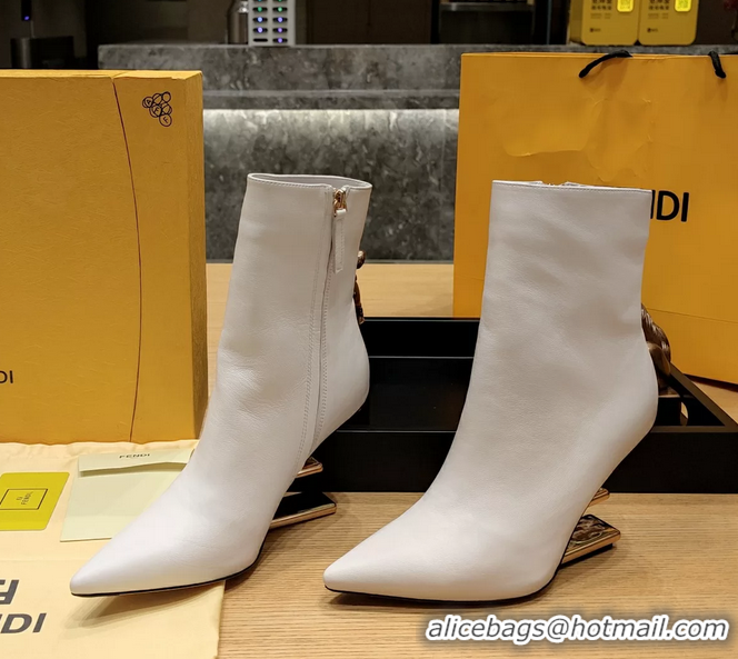 Luxurious Fendi First Heeled Wedge Ankle Boot White Calfskin Leather 90MM 6050501
