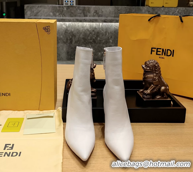 Luxurious Fendi First Heeled Wedge Ankle Boot White Calfskin Leather 90MM 6050501