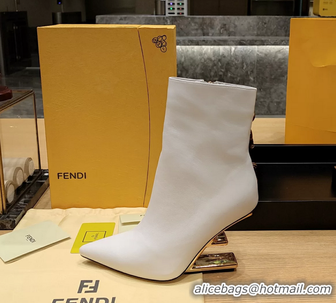 Luxurious Fendi First Heeled Wedge Ankle Boot White Calfskin Leather 90MM 6050501
