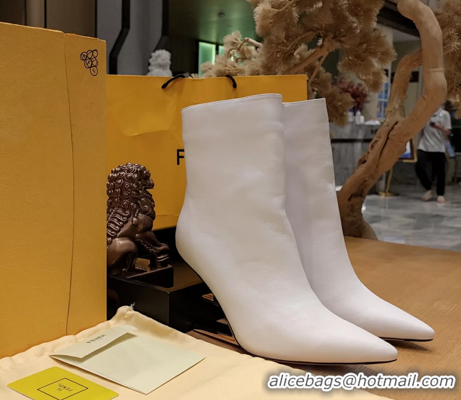 Luxurious Fendi First Heeled Wedge Ankle Boot White Calfskin Leather 90MM 6050501