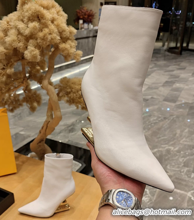 Luxurious Fendi First Heeled Wedge Ankle Boot White Calfskin Leather 90MM 6050501