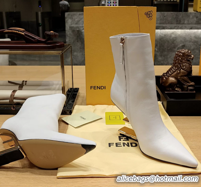 Luxurious Fendi First Heeled Wedge Ankle Boot White Calfskin Leather 90MM 6050501