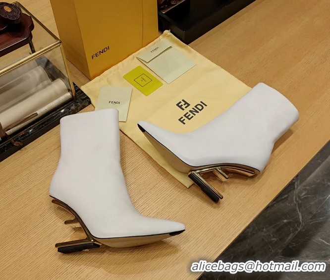 Luxurious Fendi First Heeled Wedge Ankle Boot White Calfskin Leather 90MM 6050501
