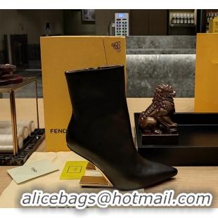 Good Product Fendi First Heeled Wedge Ankle Boot Black Calfskin Leather 90MM 6050501