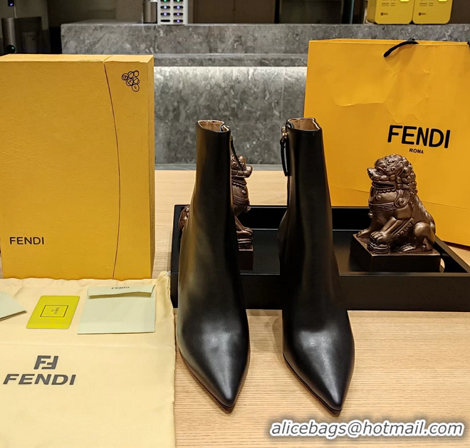 Good Product Fendi First Heeled Wedge Ankle Boot Black Calfskin Leather 90MM 6050501