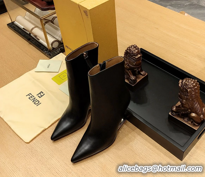 Good Product Fendi First Heeled Wedge Ankle Boot Black Calfskin Leather 90MM 6050501