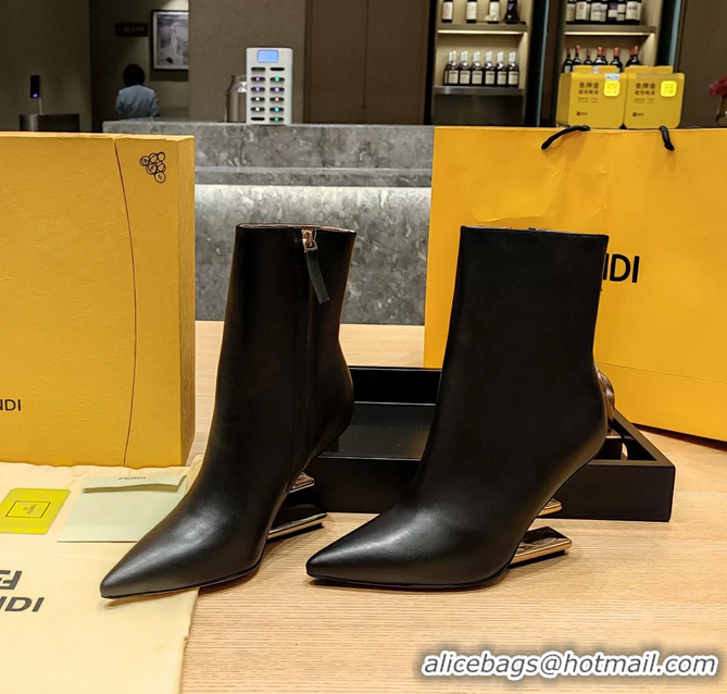 Good Product Fendi First Heeled Wedge Ankle Boot Black Calfskin Leather 90MM 6050501