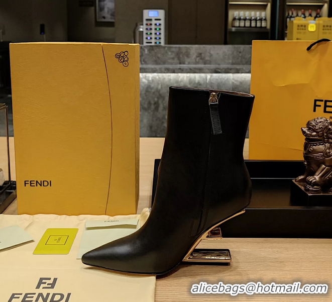 Good Product Fendi First Heeled Wedge Ankle Boot Black Calfskin Leather 90MM 6050501