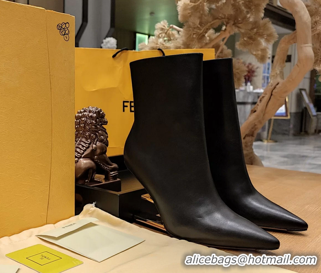 Good Product Fendi First Heeled Wedge Ankle Boot Black Calfskin Leather 90MM 6050501