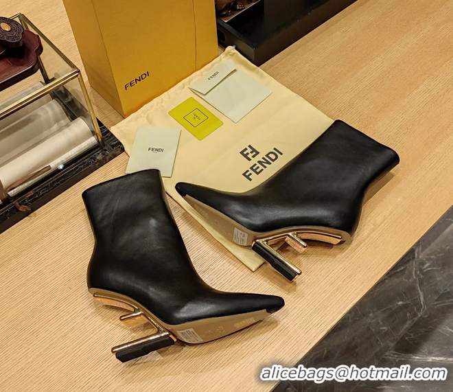 Good Product Fendi First Heeled Wedge Ankle Boot Black Calfskin Leather 90MM 6050501