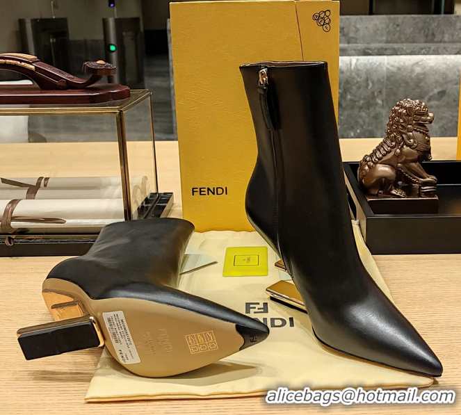 Good Product Fendi First Heeled Wedge Ankle Boot Black Calfskin Leather 90MM 6050501