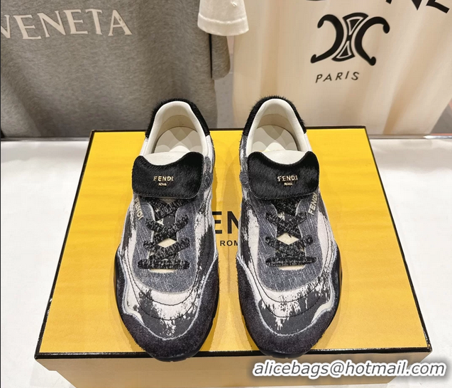 Trendy Design Fendi Wave Pulse Low Tops Sneaker Gray Fabric and Black Cavallino Calfskin 6050502