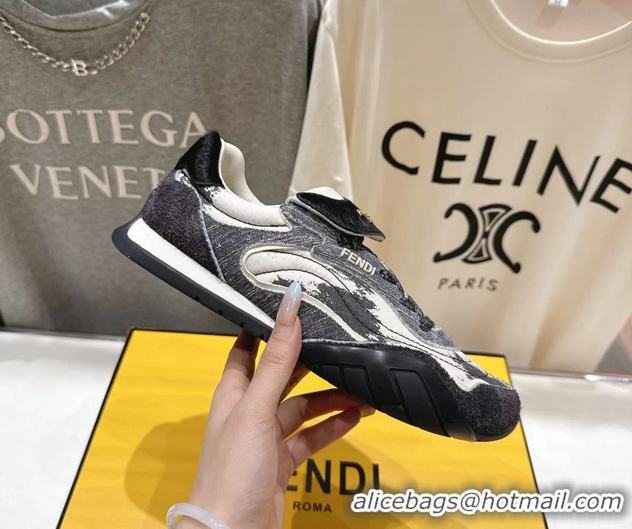 Trendy Design Fendi Wave Pulse Low Tops Sneaker Gray Fabric and Black Cavallino Calfskin 6050502