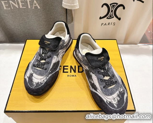 Trendy Design Fendi Wave Pulse Low Tops Sneaker Gray Fabric and Black Cavallino Calfskin 6050502