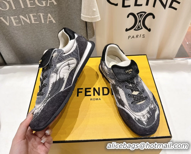 Trendy Design Fendi Wave Pulse Low Tops Sneaker Gray Fabric and Black Cavallino Calfskin 6050502