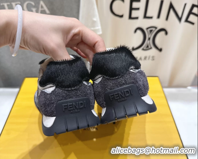 Trendy Design Fendi Wave Pulse Low Tops Sneaker Gray Fabric and Black Cavallino Calfskin 6050502
