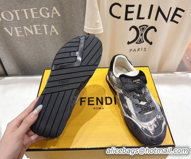 Trendy Design Fendi Wave Pulse Low Tops Sneaker Gray Fabric and Black Cavallino Calfskin 6050502