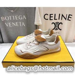 Good Product Fendi Wave Pulse Low Tops Sneaker White Beige Suede and Calfskin 6050502