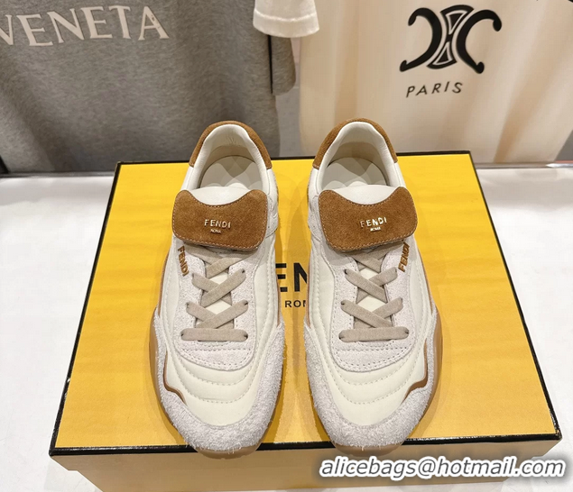 Good Product Fendi Wave Pulse Low Tops Sneaker White Beige Suede and Calfskin 6050502