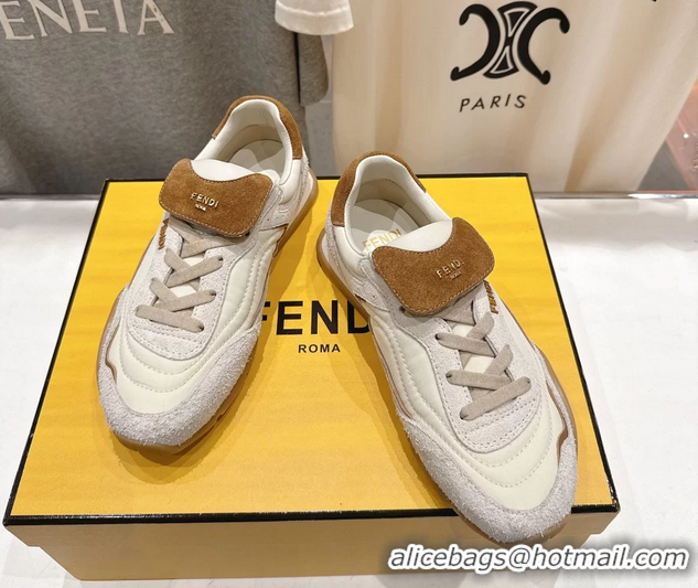 Good Product Fendi Wave Pulse Low Tops Sneaker White Beige Suede and Calfskin 6050502