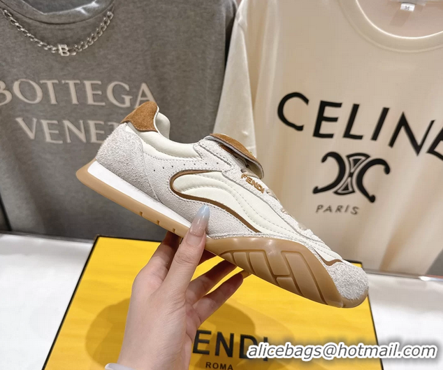 Good Product Fendi Wave Pulse Low Tops Sneaker White Beige Suede and Calfskin 6050502