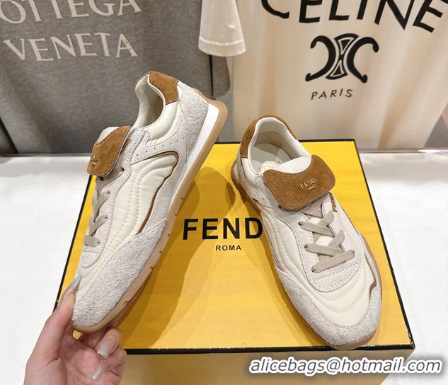 Good Product Fendi Wave Pulse Low Tops Sneaker White Beige Suede and Calfskin 6050502