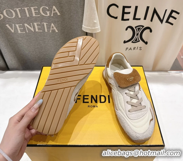 Good Product Fendi Wave Pulse Low Tops Sneaker White Beige Suede and Calfskin 6050502