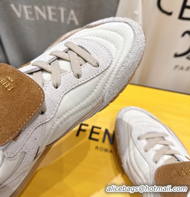 Good Product Fendi Wave Pulse Low Tops Sneaker White Beige Suede and Calfskin 6050502