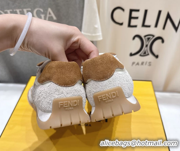 Good Product Fendi Wave Pulse Low Tops Sneaker White Beige Suede and Calfskin 6050502