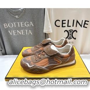 Low Cost Fendi Wave Pulse Low Tops Sneaker Orange Fabric and Brown Cavallino Calfskin 6050502