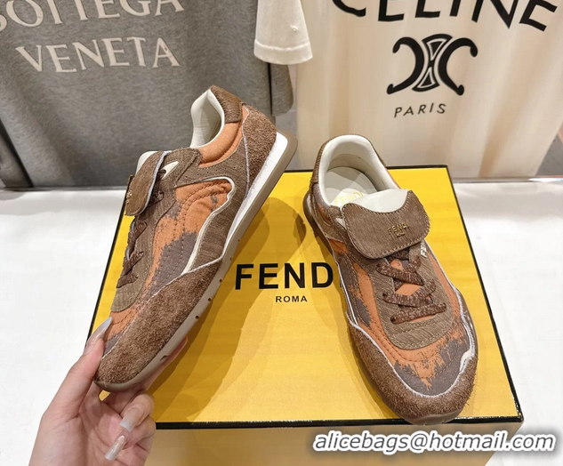 Low Cost Fendi Wave Pulse Low Tops Sneaker Orange Fabric and Brown Cavallino Calfskin 6050502