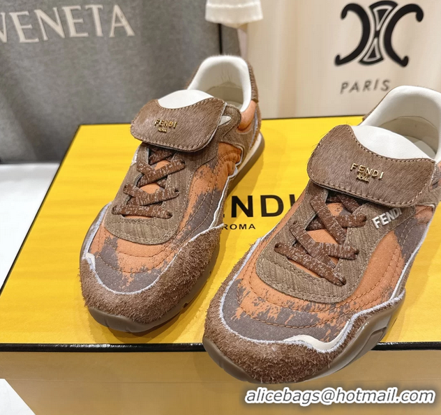 Low Cost Fendi Wave Pulse Low Tops Sneaker Orange Fabric and Brown Cavallino Calfskin 6050502
