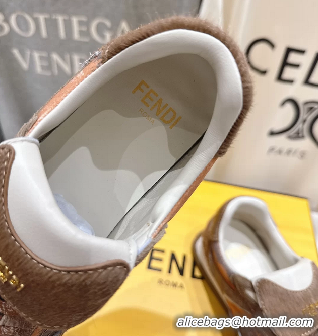 Low Cost Fendi Wave Pulse Low Tops Sneaker Orange Fabric and Brown Cavallino Calfskin 6050502