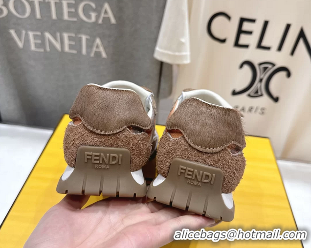 Low Cost Fendi Wave Pulse Low Tops Sneaker Orange Fabric and Brown Cavallino Calfskin 6050502