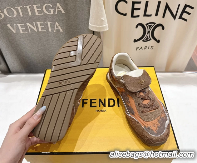 Low Cost Fendi Wave Pulse Low Tops Sneaker Orange Fabric and Brown Cavallino Calfskin 6050502