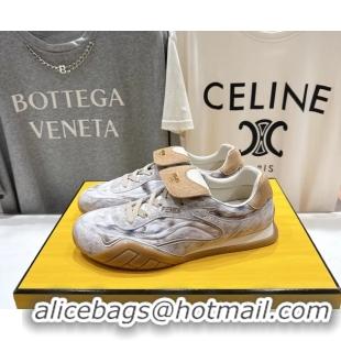 Sophisticated Fendi Wave Pulse Low Tops Sneaker White Fabric and Gray Cavallino Calfskin 6050502