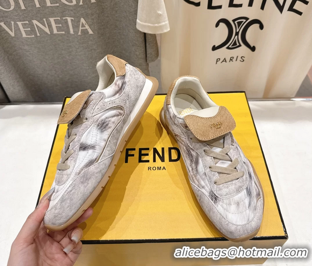 Sophisticated Fendi Wave Pulse Low Tops Sneaker White Fabric and Gray Cavallino Calfskin 6050502