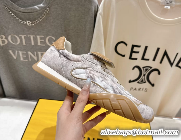 Sophisticated Fendi Wave Pulse Low Tops Sneaker White Fabric and Gray Cavallino Calfskin 6050502