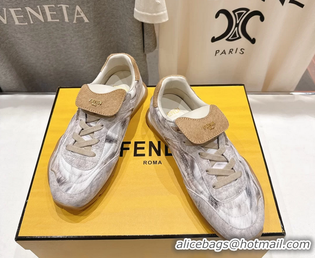 Sophisticated Fendi Wave Pulse Low Tops Sneaker White Fabric and Gray Cavallino Calfskin 6050502