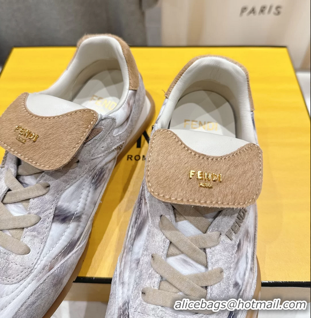 Sophisticated Fendi Wave Pulse Low Tops Sneaker White Fabric and Gray Cavallino Calfskin 6050502